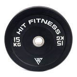 Hit Fitness 15kg Commercial Black Rubber Bumper Plate - Front