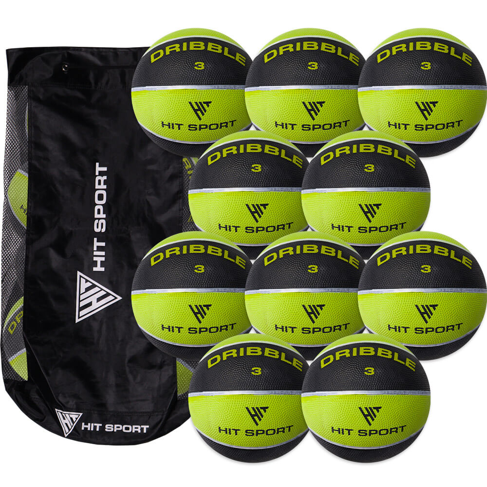 Hit Sport Dribble Basketball 10 Pack with Carry Bag Size 3 Green